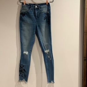 Super High Rise Blue Jeans Floral Design